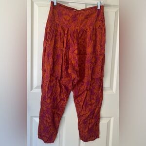 Free People Orange Boho Harem Pants XS Paisley Print Festival Lagenlook Tapered